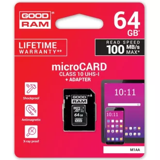 GOODRAM MicroSDXC karta 64GB M1AA, UHS-I Class 10, U1 + adaptér