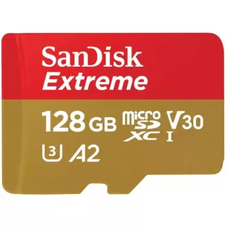 SanDisk micro SDXC karta 128GB Extreme (190 MB/s Class 10, UHS-I U3 V30) + adaptér SanDisk micro SDXC karta 128GB Extreme (190 MB/s Class 10, UHS-I U3 V30) + adaptér