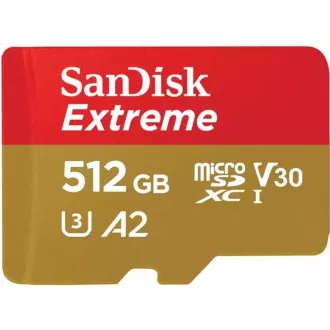 SanDisk micro SDXC karta 512GB Extreme (190 MB/s Class 10, UHS-I U3 V30) + adaptér SanDisk micro SDXC karta 512GB Extreme (190 MB/s Class 10, UHS-I U3 V30) + adaptér