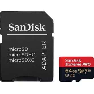 SanDisk micro SDXC karta 64GB Extreme PRO (200 MB/s Class 10, UHS-I U3 V30) + adaptér SanDisk micro SDXC karta 64GB Extreme PRO (200 MB/s Class 10, UHS-I U3 V30) + adaptér