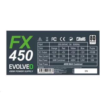 EVOLVEO FX 450, zdroj 450W ATX, 14cm, tichý, 80+ White, záruka 3 roky, černý EVOLVEO FX 450, zdroj 450W ATX, 14cm, tichý, 80+ White, záruka 3 roky, černý