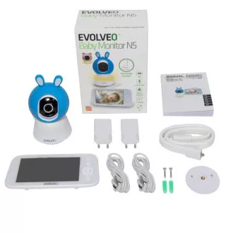 EVOLVEO Baby Monitor N5, Set videochůvičky s 360° dohledem, obousměrnou komunikací a ukolébavkami, modrá