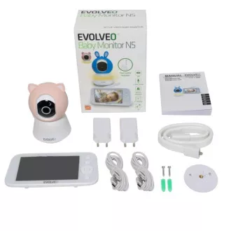 EVOLVEO Baby Monitor N5, Set videochůvičky s 360° dohledem, obousměrnou komunikací a ukolébavkami, růžová