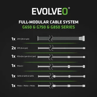 EVOLVEO G850 zdroj 850W, 80+ GOLD, ATX 3.1, aPFC, 140 mm ventilátor EVOLVEO G850 zdroj 850W, 80+ GOLD, ATX 3.1, aPFC, 140 mm ventilátor