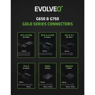 EVOLVEO G850 zdroj 850W, 80+ GOLD, ATX 3.1, aPFC, 140 mm ventilátor EVOLVEO G850 zdroj 850W, 80+ GOLD, ATX 3.1, aPFC, 140 mm ventilátor