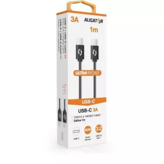 ALIGATOR datový kabel POWER 60W, USB-C/USB-C 3A, délka 1 m, černá ALIGATOR datový kabel POWER 60W, USB-C/USB-C 3A, délka 1 m, černá