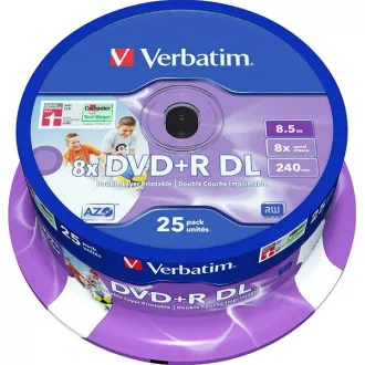 VERBATIM DVD+R(25-pack)/Spindle Double Layer 8X 8.5GB Inkjet Printable VERBATIM DVD+R(25-pack)/Spindle Double Layer 8X 8.5GB Inkjet Printable