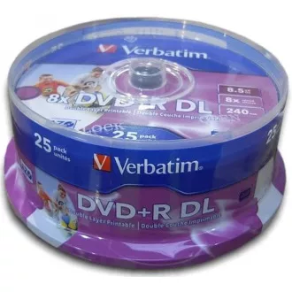 VERBATIM DVD+R(25-pack)/Spindle Double Layer 8X 8.5GB Inkjet Printable VERBATIM DVD+R(25-pack)/Spindle Double Layer 8X 8.5GB Inkjet Printable