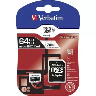 VERBATIM MicroSDXC karta 64GB Premium, U1 + adaptér