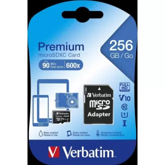 VERBATIM MicroSDXC karta 256GB Premium, U1 + adaptér VERBATIM MicroSDXC karta 256GB Premium, U1 + adaptér