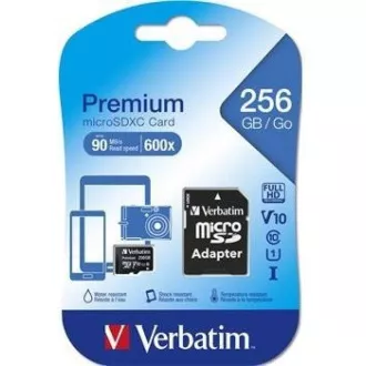 VERBATIM MicroSDXC karta 256GB Premium, U1 + adaptér VERBATIM MicroSDXC karta 256GB Premium, U1 + adaptér