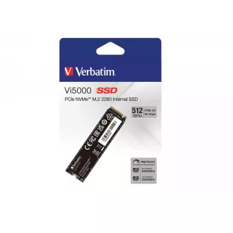 VERBATIM SSD Vi5000 Internal PCIe NVMe M.2 SSD 512GB, W2500/ R 5000 MB/s VERBATIM SSD Vi5000 Internal PCIe NVMe M.2 SSD 512GB, W2500/ R 5000 MB/s