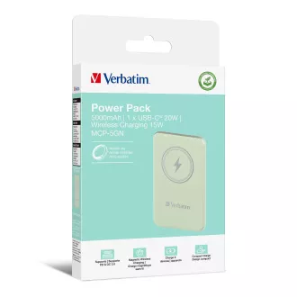 VERBATIM Powerbanka Charge 'n' Go, Magnetická, 5000 mAh, USB-C, Zelená VERBATIM Powerbanka Charge 'n' Go, Magnetická, 5000 mAh, USB-C, Zelená