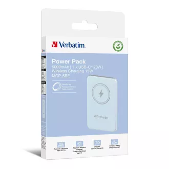 VERBATIM Powerbanka Charge 'n' Go, Magnetická, 5000 mAh, USB-C, Modrá VERBATIM Powerbanka Charge 'n' Go, Magnetická, 5000 mAh, USB-C, Modrá