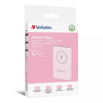 VERBATIM Powerbanka Charge 'n' Go, Magnetická, 5000 mAh, USB-C, Růžová VERBATIM Powerbanka Charge 'n' Go, Magnetická, 5000 mAh, USB-C, Růžová