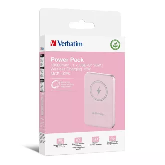 VERBATIM Powerbanka Charge 'n' Go, Magnetická, 10000 mAh, USB-C, Růžová