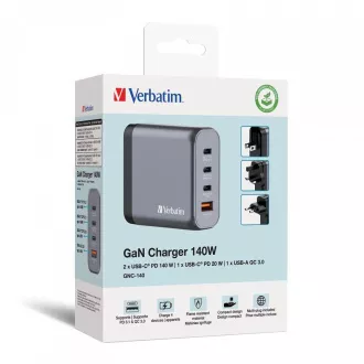 VERBATIM GaN Nabíječka do sítě GNC-200, 200W, 3x USB-C, 1x USB VERBATIM GaN Nabíječka do sítě GNC-200, 200W, 3x USB-C, 1x USB