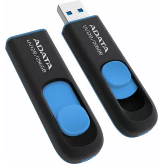 ADATA Flash Disk 256GB UV128, USB 3.1 Dash Drive (R:90/W:40 MB/s) černá/modrá ADATA Flash Disk 256GB UV128, USB 3.1 Dash Drive (R:90/W:40 MB/s) černá/modrá