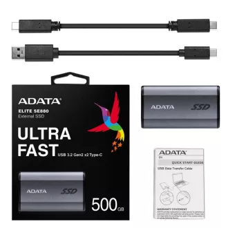 ADATA Externí SSD 500GB SE880, USB-C 3.2 Gen 2x2, R:2000/W:2000MB/s, šedá ADATA Externí SSD 500GB SE880, USB-C 3.2 Gen 2x2, R:2000/W:2000MB/s, šedá