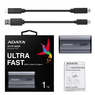 ADATA Externí SSD 1TB SE880, USB-C 3.2 Gen 2x2, R:2000/W:2000MB/s, šedá