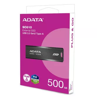 ADATA Externí SSD 500GB SC610, USB-A 3.2, černá ADATA Externí SSD 500GB SC610, USB-A 3.2, černá