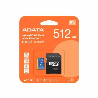 ADATA MicroSDXC karta 512GB Premier UHS-I C10 V10 (R:100/W:25 MB/s) + SD adaptér ADATA MicroSDXC karta 512GB Premier UHS-I C10 V10 (R:100/W:25 MB/s) + SD adaptér