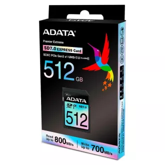ADATA SDXC karta 512GB Extreme, PCIe Gen3, UHS-I, C10, V30, (R:800/W:700 MB/s) ADATA SDXC karta 512GB Extreme, PCIe Gen3, UHS-I, C10, V30, (R:800/W:700 MB/s)