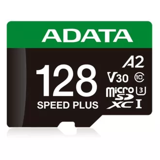 ADATA MicroSDXC karta 128GB Speed Plus, U3, C10, A2, V30 (R:180/W:160 MB/s) + SD adaptér ADATA MicroSDXC karta 128GB Speed Plus, U3, C10, A2, V30 (R:180/W:160 MB/s) + SD adaptér