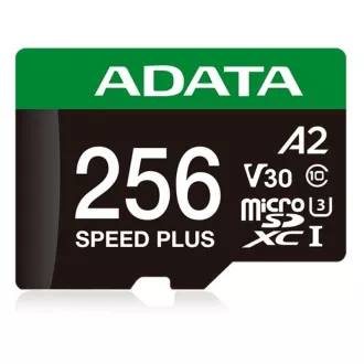 ADATA MicroSDXC karta 256GB Speed Plus, U3, C10, A2, V30 (R:180/W:160 MB/s) + SD adaptér ADATA MicroSDXC karta 256GB Speed Plus, U3, C10, A2, V30 (R:180/W:160 MB/s) + SD adaptér