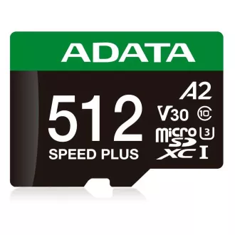 ADATA MicroSDXC karta 512GB Speed Plus, U3, C10, A2, V30 (R:180/W:160 MB/s) + SD adaptér
