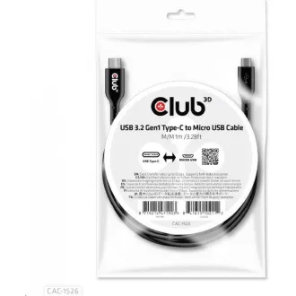 Club3D Kabel USB 3.2 Gen1 Type C na Micro USB Cable (M/M), Bidirectional, 1m Club3D Kabel USB 3.2 Gen1 Type C na Micro USB Cable (M/M), Bidirectional, 1m