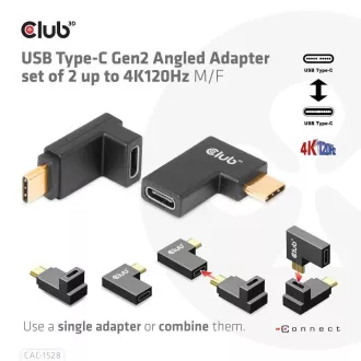 Club3D set adapterů USB-C Gen2 angled adapter set of 2, 4K120Hz, 240W, (M/F) Club3D set adapterů USB-C Gen2 angled adapter set of 2, 4K120Hz, 240W, (M/F)