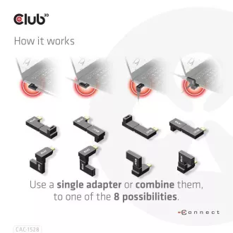 Club3D set adapterů USB-C Gen2 angled adapter set of 2, 4K120Hz, 240W, (M/F) Club3D set adapterů USB-C Gen2 angled adapter set of 2, 4K120Hz, 240W, (M/F)