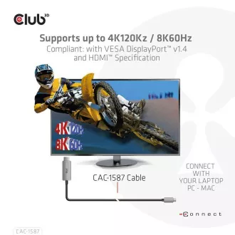 Club3D kabel USB-C na HDMI, 4K120Hz 8K60Hz HDR10 s DSC1.2, Aktivní kabel, M/M, 3m Club3D kabel USB-C na HDMI, 4K120Hz 8K60Hz HDR10 s DSC1.2, Aktivní kabel, M/M, 3m