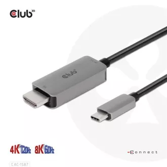 Club3D kabel USB-C na HDMI, 4K120Hz 8K60Hz HDR10 s DSC1.2, Aktivní kabel, M/M, 3m Club3D kabel USB-C na HDMI, 4K120Hz 8K60Hz HDR10 s DSC1.2, Aktivní kabel, M/M, 3m