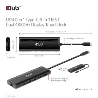 Club 3D Dokovací stanice USB-C 8v1, 1xDP, 1xHDMI, 1xUSB-C PD100W, 2xUSB, čtečka SD karet, šedá Club 3D Dokovací stanice USB-C 8v1, 1xDP, 1xHDMI, 1xUSB-C PD100W, 2xUSB, čtečka SD karet, šedá