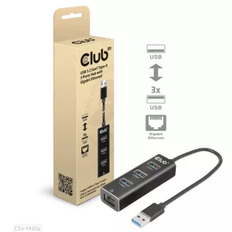 Club3D Rozbočovač, USB-A 3.2 Gen1 na 3x USB 3.1, Gigabit Ethernet Club3D Rozbočovač, USB-A 3.2 Gen1 na 3x USB 3.1, Gigabit Ethernet