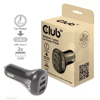 Club3D Auto nabíječka pro Notebooky 36W, 3 porty (2xUSB-A + USB-C) Club3D Auto nabíječka pro Notebooky 36W, 3 porty (2xUSB-A + USB-C)