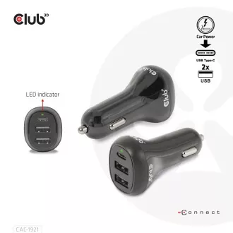 Club3D Auto nabíječka pro Notebooky 36W, 3 porty (2xUSB-A + USB-C) Club3D Auto nabíječka pro Notebooky 36W, 3 porty (2xUSB-A + USB-C)