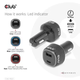 Club3D Auto nabíječka pro Notebooky 63W, 2 porty (USB-A + USB-C) Club3D Auto nabíječka pro Notebooky 63W, 2 porty (USB-A + USB-C)