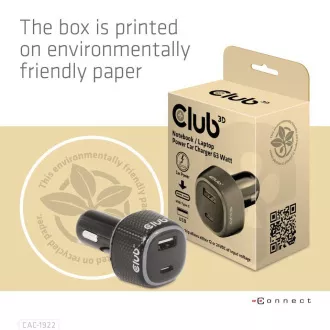 Club3D Auto nabíječka pro Notebooky 63W, 2 porty (USB-A + USB-C) Club3D Auto nabíječka pro Notebooky 63W, 2 porty (USB-A + USB-C)