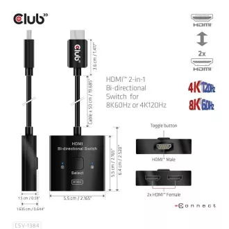 Club3D Switch, HDMI na 2xHDMI Oboustranný 2v1, 8K60Hz, 4K120Hz Club3D Switch, HDMI na 2xHDMI Oboustranný 2v1, 8K60Hz, 4K120Hz