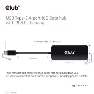 Club3D hub 1xUSB-C na 4xUSB-C, 10Gbps port, PD 3.0 Club3D hub 1xUSB-C na 4xUSB-C, 10Gbps port, PD 3.0