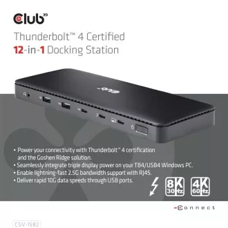 Club3D Dokovací stanice USB-C 12v1, 1xDP, 1xHDMI, 2xUSB-C, 4xUSB, 1xRJ45, černá Club3D Dokovací stanice USB-C 12v1, 1xDP, 1xHDMI, 2xUSB-C, 4xUSB, 1xRJ45, černá