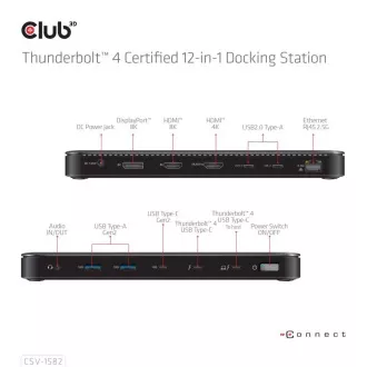 Club3D Dokovací stanice USB-C 12v1, 1xDP, 1xHDMI, 2xUSB-C, 4xUSB, 1xRJ45, černá Club3D Dokovací stanice USB-C 12v1, 1xDP, 1xHDMI, 2xUSB-C, 4xUSB, 1xRJ45, černá