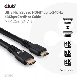 Club3D Kabel HDMI, Ultra Rychlý HDMI™ Certifikovaný Cable, 4K120Hz/ 8K60Hz, 7.5m Club3D Kabel HDMI, Ultra Rychlý HDMI™ Certifikovaný Cable, 4K120Hz/ 8K60Hz, 7.5m