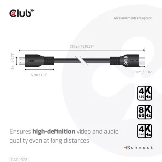Club3D Kabel HDMI, Ultra Rychlý HDMI™ Certifikovaný Cable, 4K120Hz/ 8K60Hz, 7.5m Club3D Kabel HDMI, Ultra Rychlý HDMI™ Certifikovaný Cable, 4K120Hz/ 8K60Hz, 7.5m