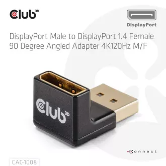 Club3D Adaptér DisplayPort na DisplayPort 1.4, 4K120Hz, 8K30Hz, 90° Club3D Adaptér DisplayPort na DisplayPort 1.4, 4K120Hz, 8K30Hz, 90°