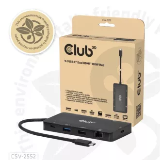 Club3D Dokovací stanice USB-C 9v1, 2xHDMI, 1xUSB-C, 1xUSB-C PD, 2xUSB, 1xRJ45, microSD/SD, černá Club3D Dokovací stanice USB-C 9v1, 2xHDMI, 1xUSB-C, 1xUSB-C PD, 2xUSB, 1xRJ45, microSD/SD, černá