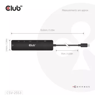 Club3D Dokovací stanice USB-C 7v1, 1xHDMI, 1xUSB-C PD, 2xUSB, 1xRJ45, microSD/SD, černá